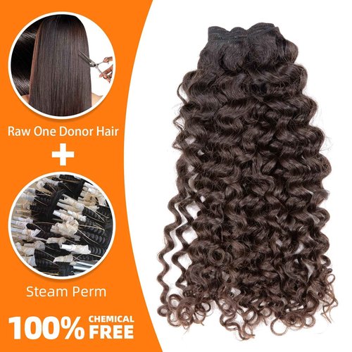 Clytie One Donor Raw Natural Brown Curly Bundle Human Hair, 14 Inches, Curly, Brown, Sew-In, Hair Extension