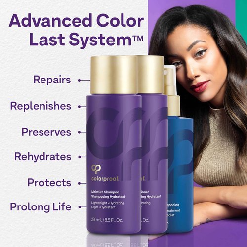 Colorproof Moisture Haircare Gift Set Bundle - Shampoo (8.5Fl Oz.), Conditioner (8.5FL. Oz.) & Pre-Tox Spray (6.7FL. Oz.) for Color-Treated Hair