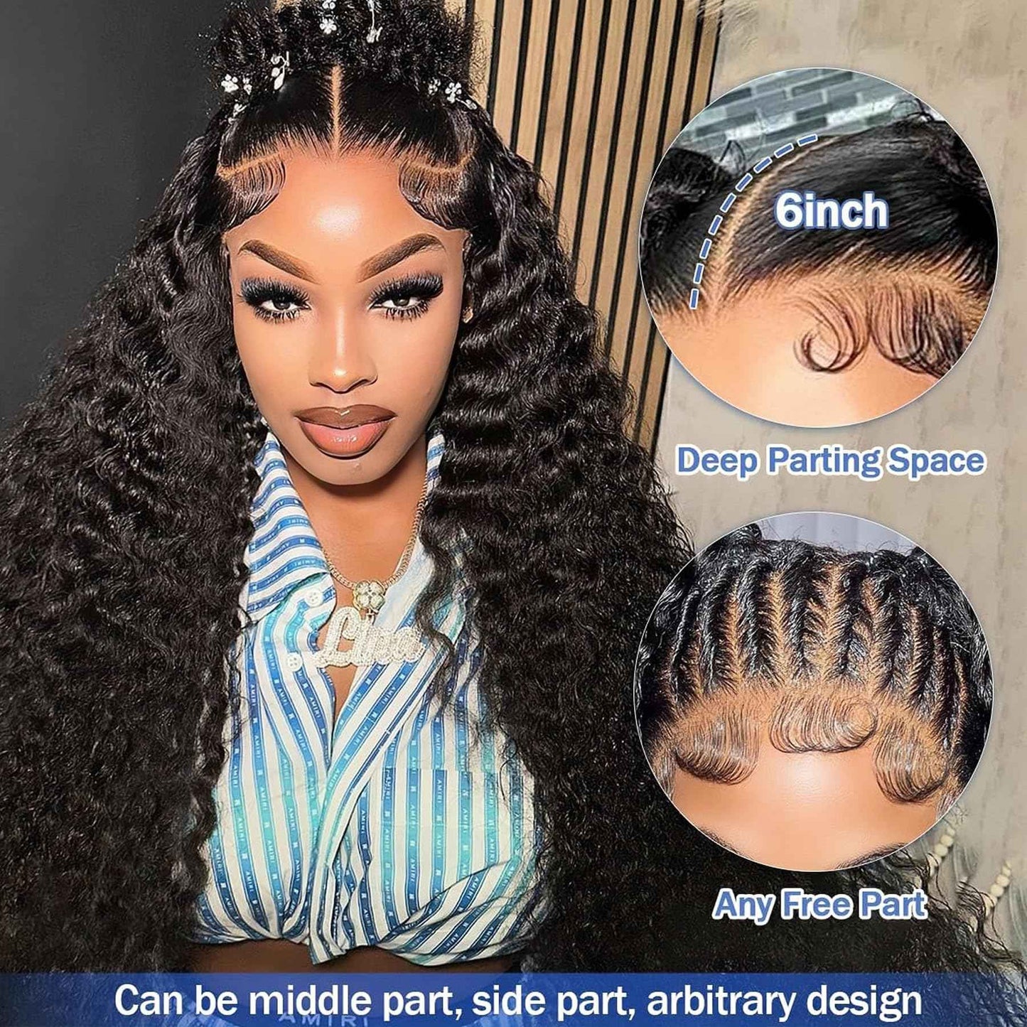 30 Inch Water Wave Lace Front Wigs Human Hair 200% Density Pre Plucked 13x6 HD Transparent Lace Frontal Wigs Human Hair For Women Deep Curly Glueless human hair wig (Black, 30 Inch)