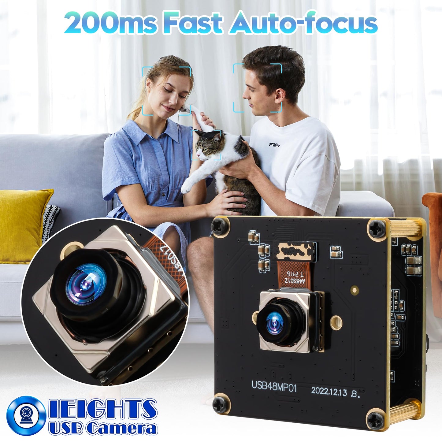 48MP Wide Angle USB Camera Module 200ms Fast Autofocus Webcam Board 100degree No Distortion Lens PC Camera Mini UVC USB2.0 Backup Cam UHD Second Webcamera 6000P Lightburn_Cam for Laser Engraver