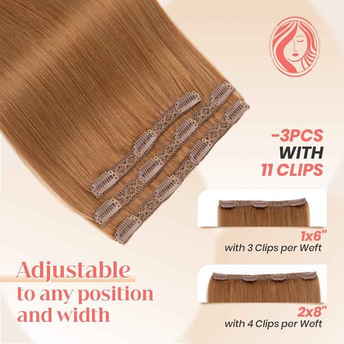 Elailite Clip in Hair Extensions Real Human Hair 3PCS Lace Weft Remy Hairpieces for Women 22 Inch 86g Light Auburn