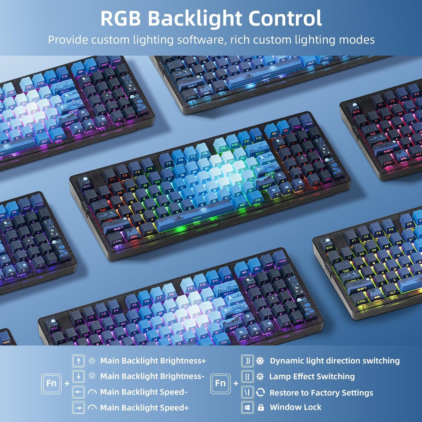 ZORNHER ZH980 Wireless Mechanical Gaming Keyboard,95% Blue Hot-Swappable Custom Creamy Keyboard with Number Pad,Shine Through Dye Sublimation PBT Keycaps,Pre-lubed Linear Switches,RGB Backlit