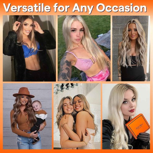 Full Shine Genius Weft Hair Extension Remy Hair Weft Extensions Color Ash Blonde Highlight Bleach Blonde Hand Tied Hair Extensions 24 Inch 60G Human Hair Sew In Extensions