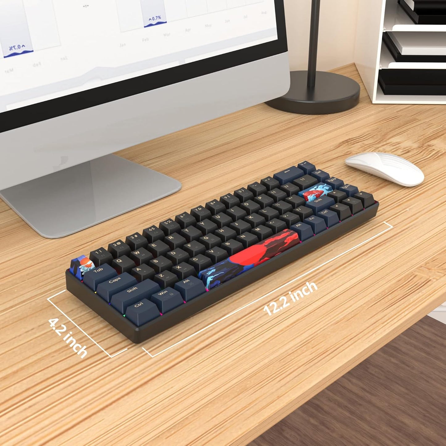 60 Percent Gaming Keyboard Mechanical with Linear Red Switch, 65% Wired Ultra-Compact Mini Keyboard Rainbow with PBT Keycaps for Ps4/Ps5/Xbox(68 MonsterB)