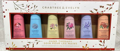 Crabtree & Evelyn Hand Therapy 6-Pack (0.9 oz Each) (Summer Hill, La Source, Lavender, Pomegranate Argan Grapeseed, Pear & Pink Magnolia and Rosewater)