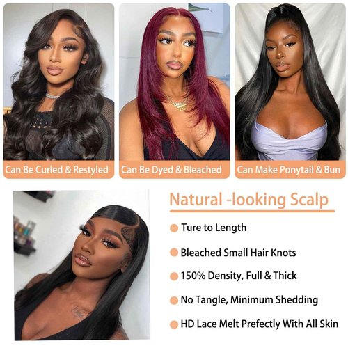 MYSTERY Straight Lace Front Wigs - Human Hair, 13x4 Lace Front Wigs, 150% Density HD Lace Frontal Wigs for Women - Natural Black with Baby Hair, 20 Inch