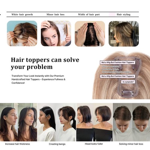 SHEIRIS 4/27 Human Hair Toppers for Women, for Women with Thinning Hair Swiss Base, No Bangs, 10 Inch (#Medium Brown Mix Blonde)