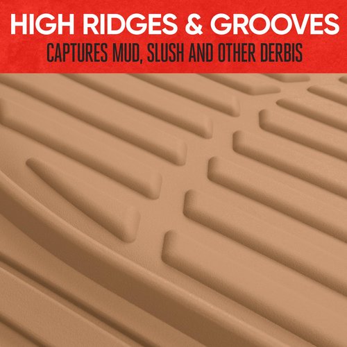 Motor Trend FlexTough Floor Mats for Cars, Beige Deep Dish All-Weather Mats, Waterproof Trim-To Fit Automotive Floor Mats for Cars Trucks SUV, Universal Floor Liner Car Accessories