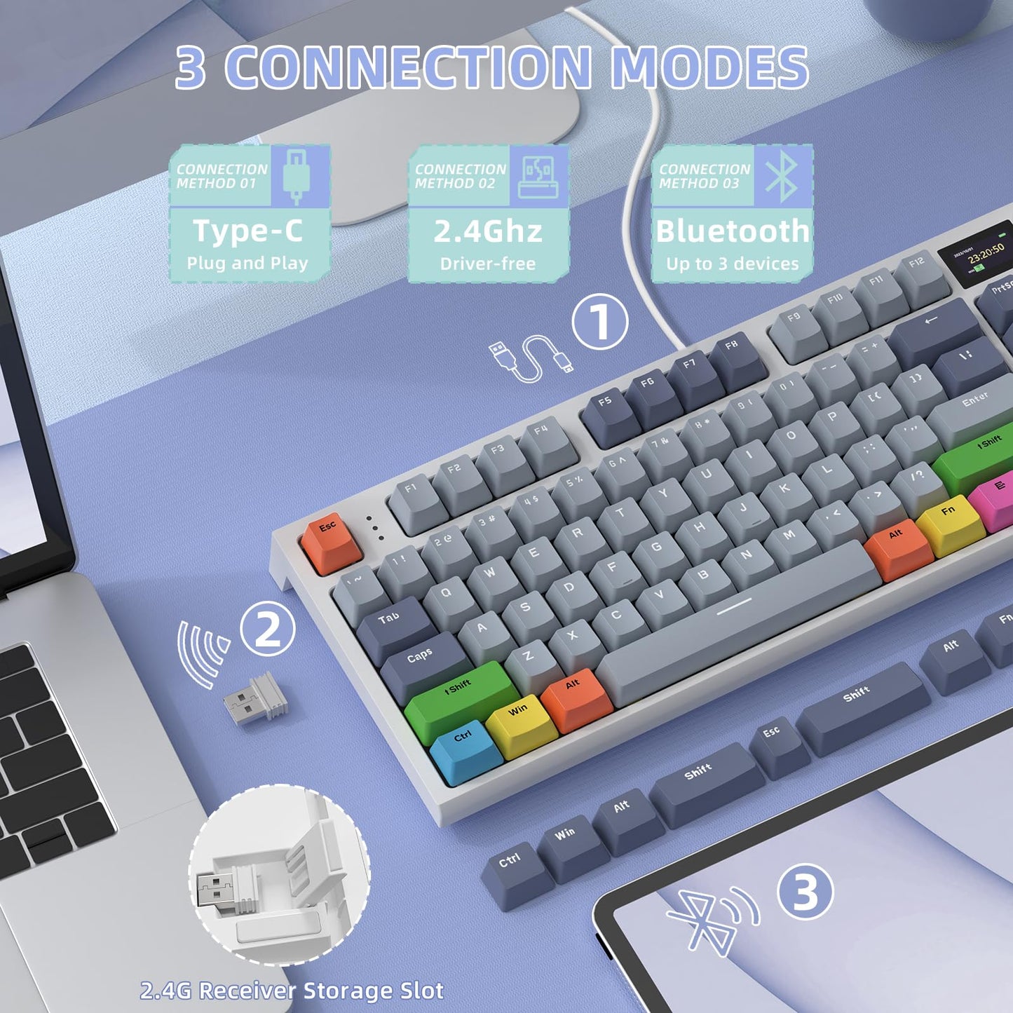 ATTACK SHARK RK86 Gaming RGB 75% Wireless Mechanical Keyboard, 82 Keys 2.4G/Bluetooth/USB-C Hot Swappable Gaming Keyboard 4000 mAH Battery w/Knob & 1.2'' HD OLED Display, Custom Linear Switches