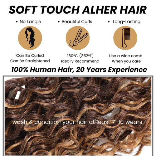 ALHER Water Wave #P4/27 Highlight 2x6 Lace Closure 16 Inch, Honey Blonde Ombre Brown and Blond Wet and Wavy 2x6 Kim K Lace Closure Pre Plucked With Baby Hair, #P4/27 Color 100% Real Human Hair Closure