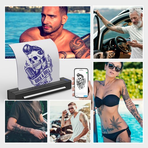 LifeBasis Wireless Tattoo Stencil Printer for Transfer Paper – Portable Thermal Tattoo Printer Rechargeable, Fast A4 Printing, Compatible with iOS/Android/Windows, 30 Sheets & 300 Designs Included