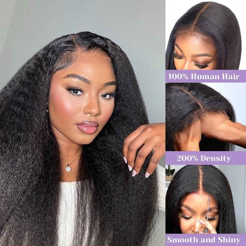 DSEKCAIN Yaki Straight Wig Human Hair 250 Density 5X5 Transparent HD Lace Closure Kinky Straight Human Hair Wig For Women18 inch