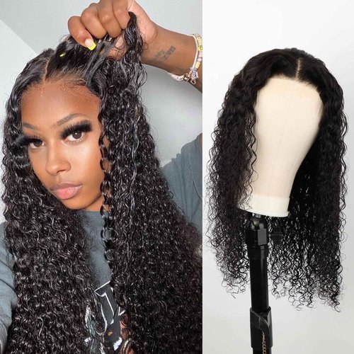 BLY Glueless Wear and Go Lace Front Wigs Human Hair for Women Deep Wave Curly Wig No Glue Ready to Wear 4x4 Lace Pre Cut Wig Pre Plucked with Baby Hair 180% Density Natural Hairline 16 Inch