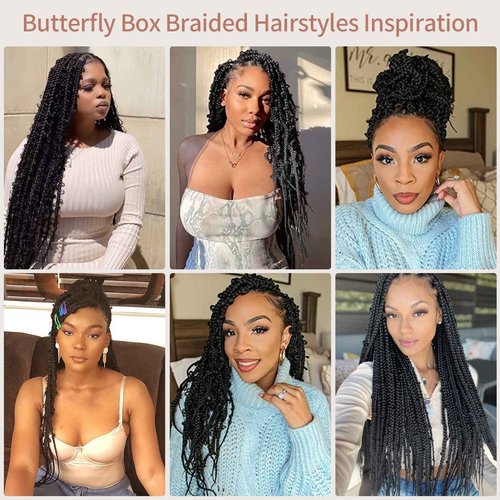 Lexqui 36" Knotless Box Braided Wigs for Women Butterfly Lace Braided Wigs Embroidery Full Double Lace Front Braided Wig with Baby Hair Synthetic Lace Frontal Braiding Hair Wigs Black