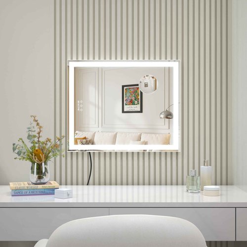 ANYHI Vanity Mirror with LED Light, 24"x20.5" Lighted Vanity Mirror with 10X Magnifying, 3 Color Modes, Dimmable, Smart Touch Control, Aluminum Frame, Tabletop/Wall Mount, White