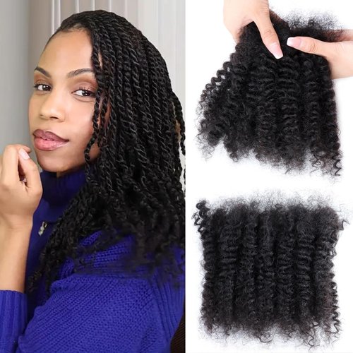 Afro Kinkys Bulk Human Hair 12Inch 30g/pack 100% Natural Black Human Hair For Making Micro Locs, Twists, Braids, Dreadlocks Extensions, Locs Repair, Crochet Braiding Hair（12 Inch，Pack/4）