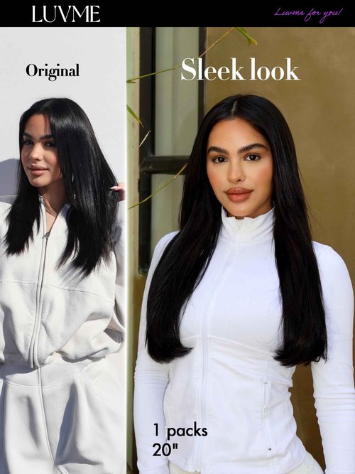 LUVME Straight Seamless 110g 7Pcs Clip in Hair Extensions Full Max with 20inch Remy Human Hair Extensions, Natural Black 100% Real Soft Human Hair
