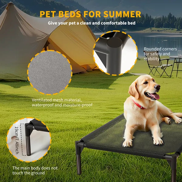 XL Elevated Mesh Pet Bed for Indoor & Outdoor Use - Breathable Cooling Design