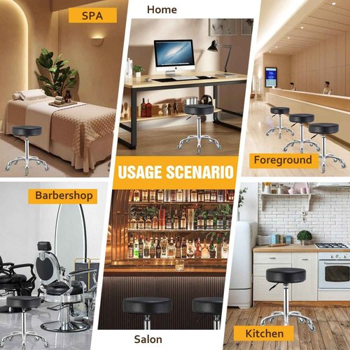 Nolasalon Rolling Stool with Wheels, Heavy Duty Hydraulic Massage Stool for Shop Guitar Lab Tattoo Workbench Medical, Adjustable Swivel Chair (Black)