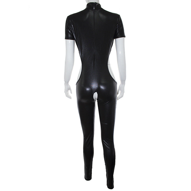 Black Patent Leather Costume Bodysuit for Adults - Cosplay & Performance Wear