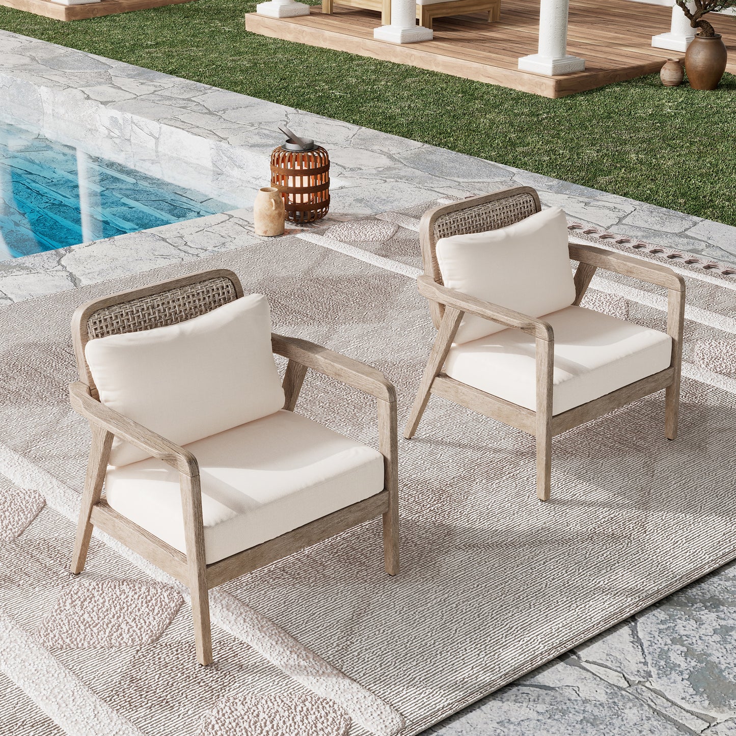 SET OF 2 Outdoor Acacia Wood Patio Club Chair, Furniture,Waterproof