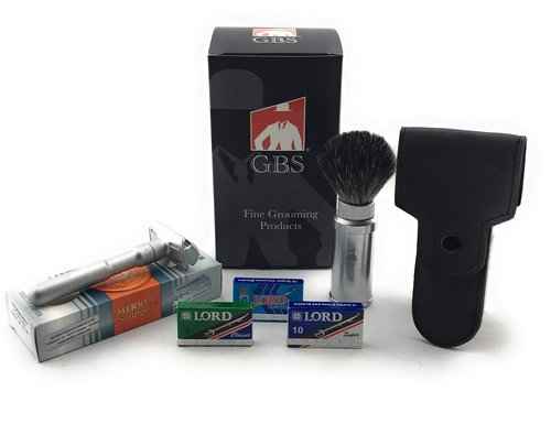 G.B.S Safety Razor, Matte Silver Finish Adjustable Tension and Friendly Shave Brush Badge Bristles Leather Protective Razor Blades