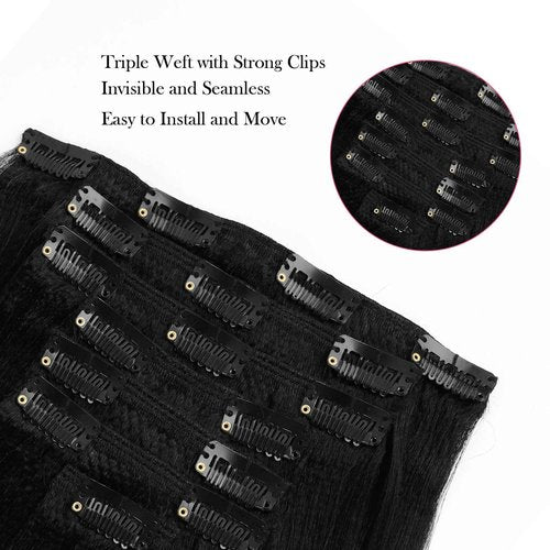 Sassina Yaki Clip ins Human Hair Remy Double Wefts Coarse Yaki Straight Clip in for Black Women 18 Inch Clip in Hair Extensions 7 Pieces 17 Clips 120 Grams Jet Black #1