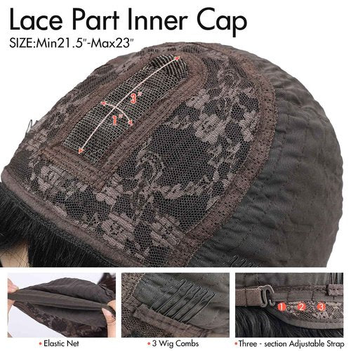 FAVE 14 Inches Human Hair Wig with Bangs Natural Wave Wig with Bangs Realistic 1×3 HD HD Lace Top,Natural Bangs and Color,Silk Texture