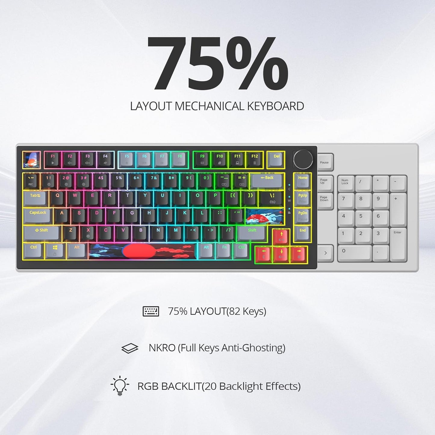 75% TKL Wired Mechanical Keyboard,RGB Backlit Gasket Mount 82 Key Hot Swappable Custom Linear Red Switch Gaming Keyboard with Volume Knob & PBT Keycaps (82 Monster B)