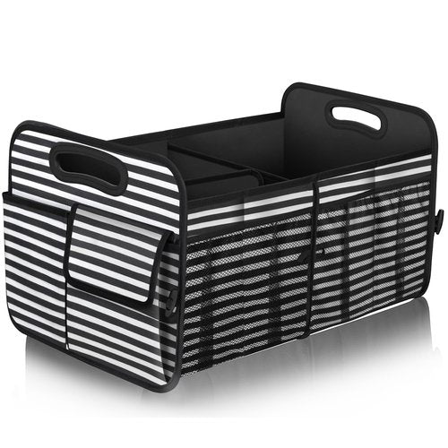 Femuar Car Trunk Organizer,Car Storage Organizer with 72L Large Capacity Waterproof Collapsible and 11 Pockets,Trunk Organizer for Car Suv/Jeep/Sedan, Large Size, Stripe
