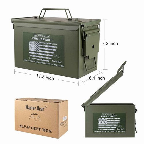 Master Bear Birthday Gifts for Men | 50 Cal Metal Ammo Cans Box Shaving Grooming Set Collection for Him with Happy Bday Card…