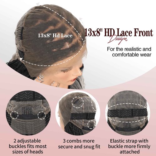 Kalyss 13x8 Hd Lace Front Knotless Braided Wigs with Curly Ends for Women Box Braid Wig with Baby Hair Black Synthetic Hair Braided Wig 24"