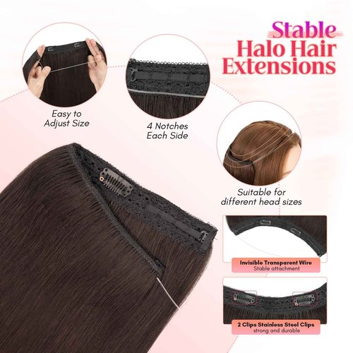 Rich Choices 100% Real Human Halo Hair Extensions for Women Remy Halo Extension Invisible Wire Hairpiece Clip in One Piece Hairpiece Upgrade Adds Weight 80g 18 Inch #1B Natural Black