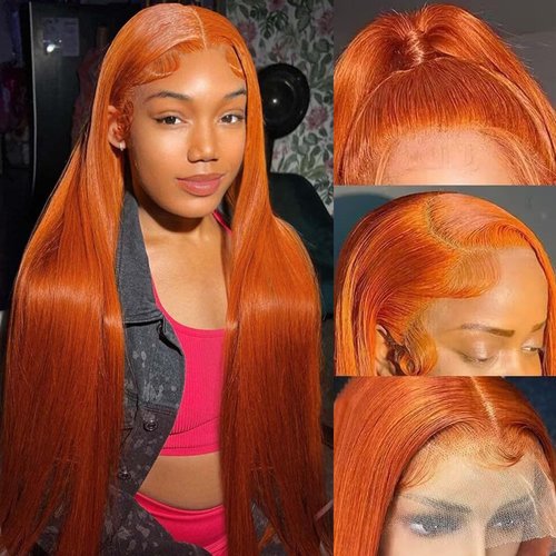 Jaliyah Ginger Orange Lace Front Wigs Human Hair 13x4 HD Straight Lace Front Wigs Human Hair 180% Density Colored Human Hair Wigs for Women Pre Plucked with Baby Hair 22 inch