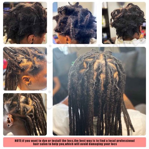 IXIMII 14 inch Human Hair Dreadlock Extensions 20 Strands 0.4cm Full Handmade Permanent Dreads Soft Natural Black Loc Extensions with Needle and Comb,Can Be Dyed Bleached Curled