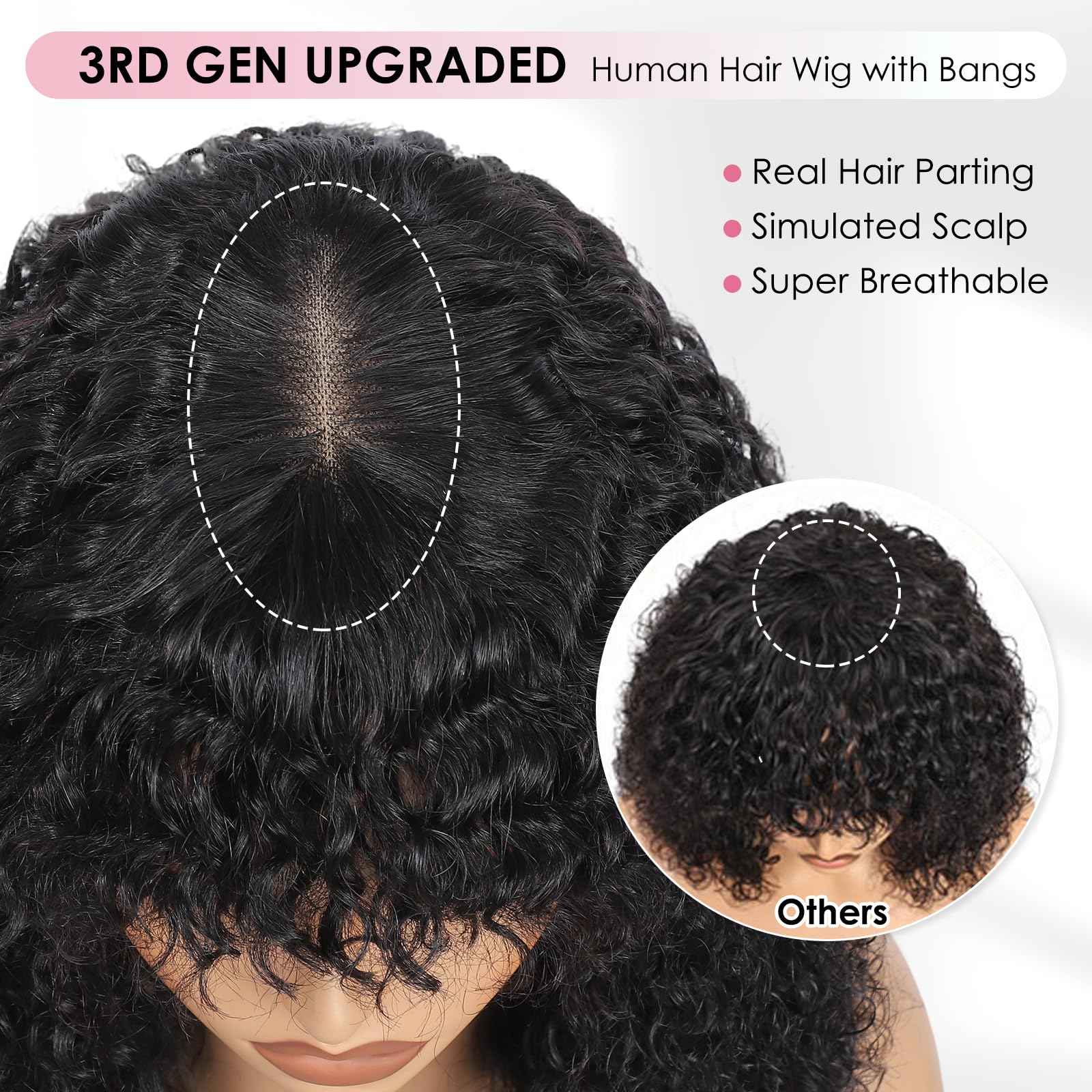 15A Raw Human Hair Wig with Bangs 4x2 Lace Short Water Wave Curly Glueless Wigs Layered Bob Wig Human Hair 180% Density Ready to Wear Wigs Glueless Human Hair for Women (10 Inch 1B Black)