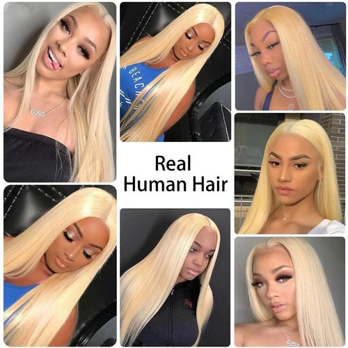 613 Straight Bundles Human Hair 3Bundles Real Human Hair Bundles Extensions Light Blonde Color 3Bundles Human Hair enough to full head(141618 Inch)