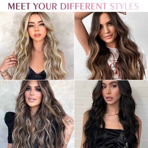 Fimislosion Real Hair Extensions Clip in Human Hair, Seamless Clip in Hair Extensions Real Human Hair, 20 Inch Clip ins extensions for women, Dark Brown to Chestnut Brown and Honey Blonde 120G 7Pcs