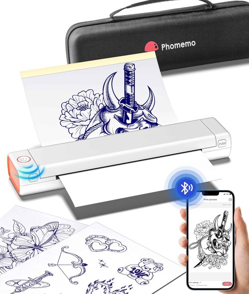 Phomemo Tattoo Stencil Printer, M08F Bluetooth Tattoo Printer for Artists & Beginners, Portable Transfer Machine, Compatible with Phone & PC, with Storage Case & 10pcs Transfer Paper