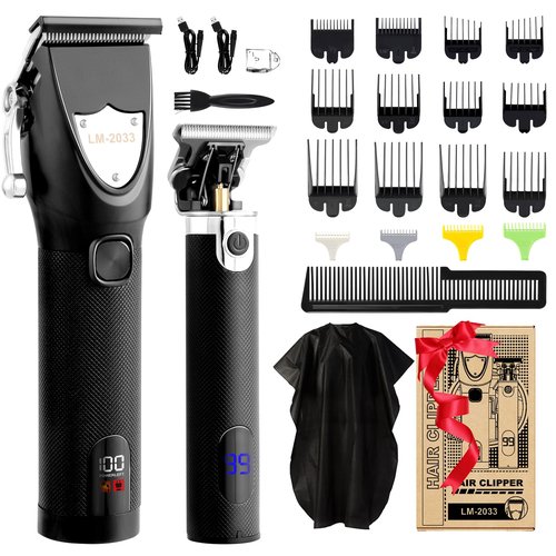 PTBYSMY Hair Clippers for Men, Professional Cordless Barber Clippers and Beard Trimmer Set, Complete Hair Cutting Kit with 16Pcs Guide Combs, LED Display, T Blade Trimmer, Storage Bag for Hair Cutting