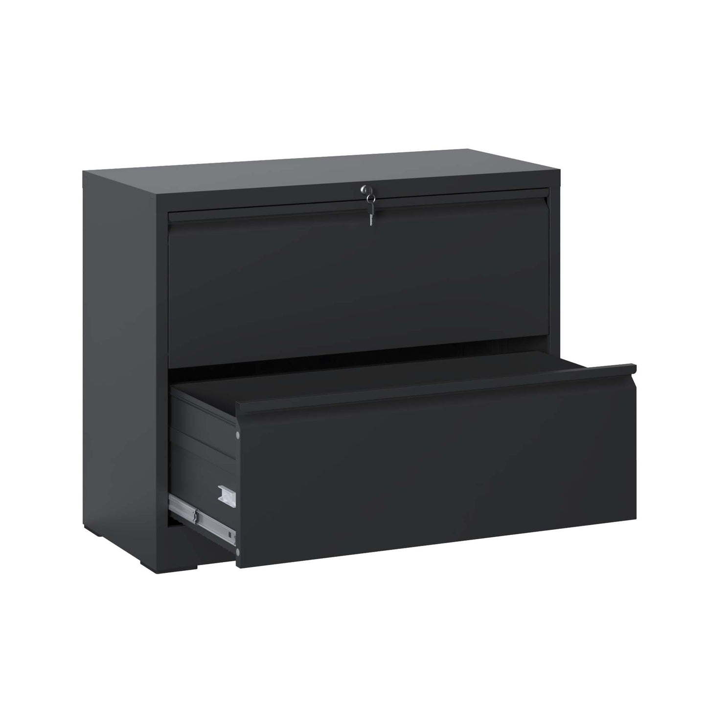 Lateral File Cabinet 2 Drawer, Black Filing With Lock, Lockable For
