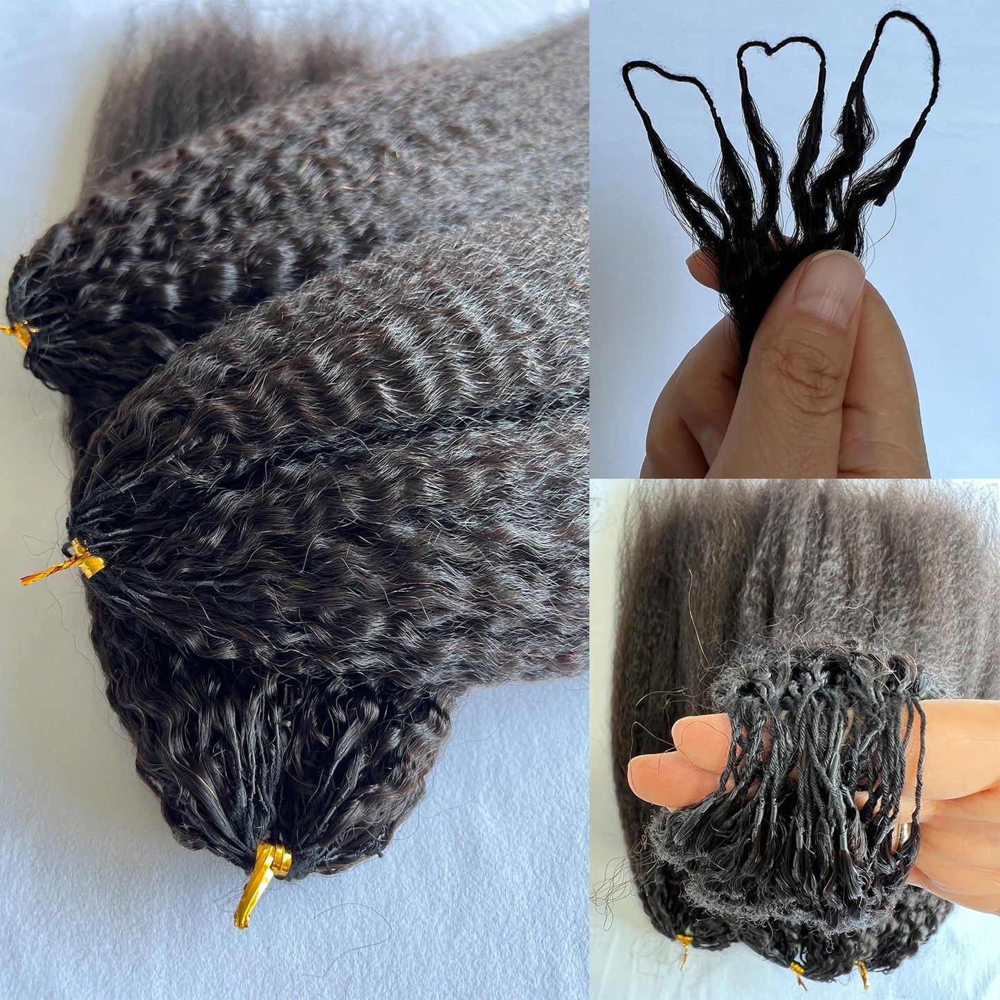 Kinky Straight Feather Crochet Human Hair Extension Yaki Wave Pre Separated Knotless Crochet Hair Micro Bundles With Loop For Reusable Boho Braids 16Inch 60g 50Strands