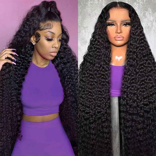 Momaksa 30 Inch 13X4 HD Lace Front Wigs Human Hair Deep Wave Wig for Women 200 Density Transparent Deep Wave Lace Front Wigs Glueless Curly Wigs Pre Plucked Full Lace Frontal Wigs With Baby Hair