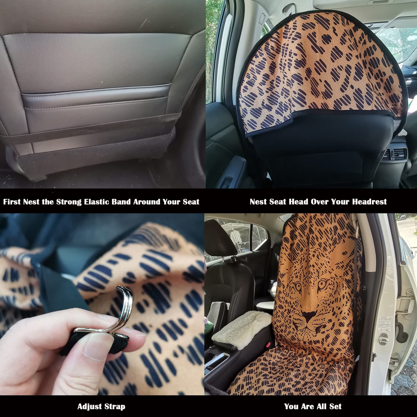 LoyaGour Car Seat Cover Protector Front Seats,for Gym Workout,Running,Swimming,Beach and Hiking,Waterproof Sweat Towel Bucket Seat Covers for Cars SUV Trucks (Leopard, 1Pcs)