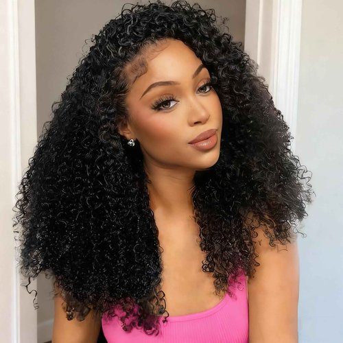 Ali Pearl Curly Half Wig Human Hair Real 180% Density Glueless Upgrade 3 IN 1 Half Wig with Drawstring Seamless Clip ins Flip Over Kinky Curly Human Hair for Beginner Friendly No Glue No Lace16 Inch