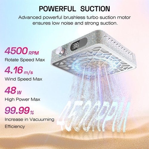 Nail Dust Collector Quiet 4500RPM: for Acrylic Gel Dip Powder Nails Professional Nail Vacuum Extractor Cleaner Nail Tech Must Haves for Beginner Manicure Pedicure Nail Salon Home Use