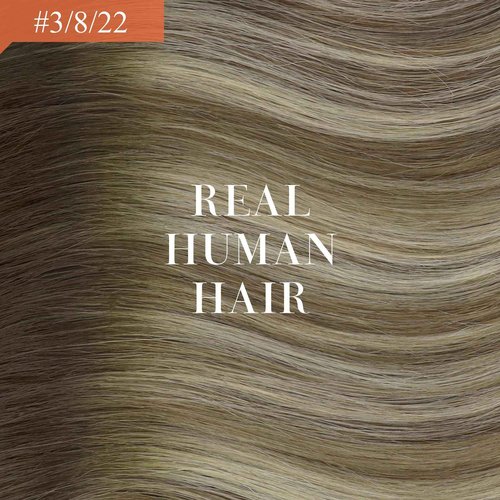 Sunny Hair Wire Hair Extensions Real Human Hair Fish Line Human Hair Extensions Invisible Wire Extensions Brown to Light Brown with Medium Blonde #3/8/22 18 Inch