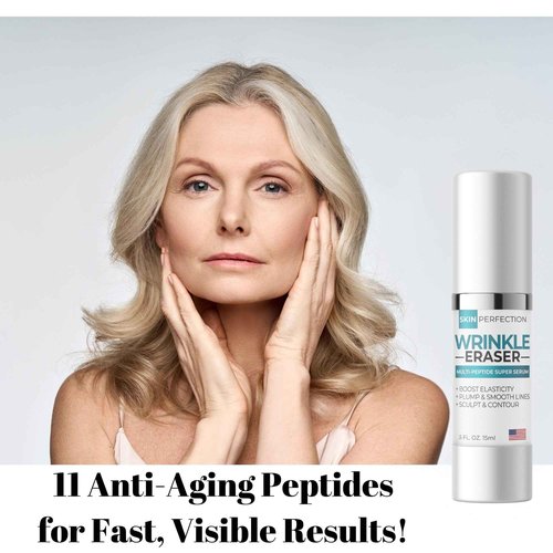 Wrinkle Eraser Supercharged Anti-Aging Peptide Serum Visibly Lifts Firms Hyaluronic Acid Argireline Snap 8 Matrixyl 3000 Edelweiss Inyline Pepha TIght Syn-Ake Juveleven Uplevity Skin Perfection