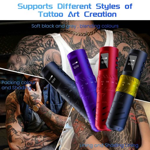 Tattoo Gun Wireless tattoo machine, 2400mAh Rotary Tattoo Machine with 7 stroke length Options, Pro Tattoo Guns with Motor Power reliable for all kinds of needles, ink (One Battery)