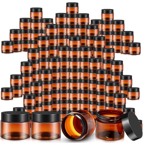 Lanties 200 Pcs 4 oz Empty Bulk Plastic Container Jars with Lid Leak Proof Round Plastic Jars Small Cosmetic Travel Containers for Storage Makeup Creams Lotion Ointments, Amber